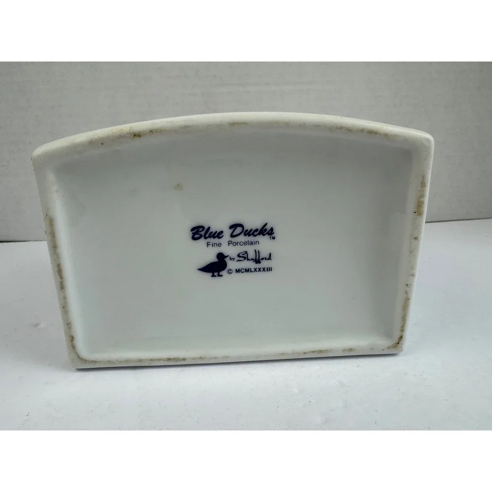Vintage Shafford Blue Ducks Fine Porcelain Wall Hanging Salt Box Wooden Lid